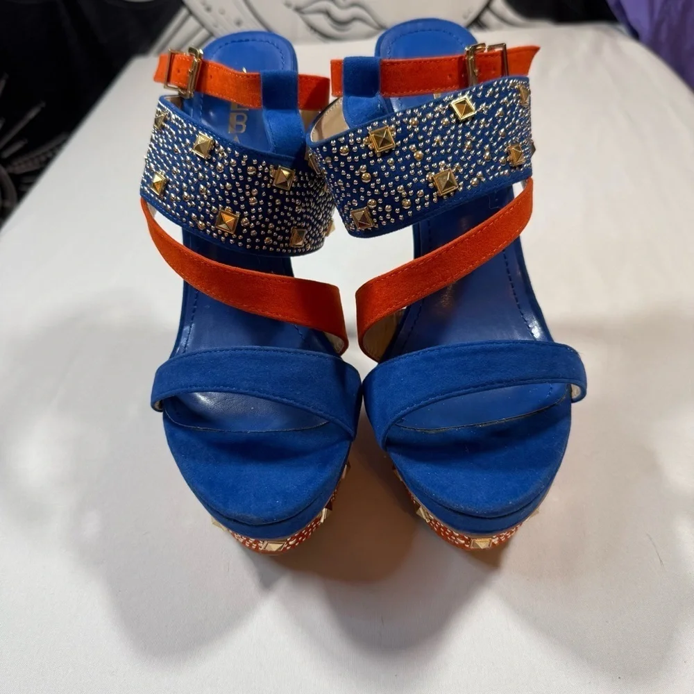 Alba Blue and Orange Studded Platform Heels - Picture 1 of 12